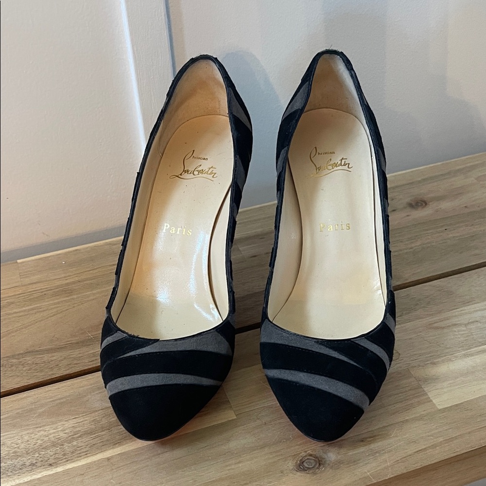 Christian Louboutin Black and Gray Suede Heels Size 38.5